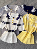 Striped Knit Polo Collar Top