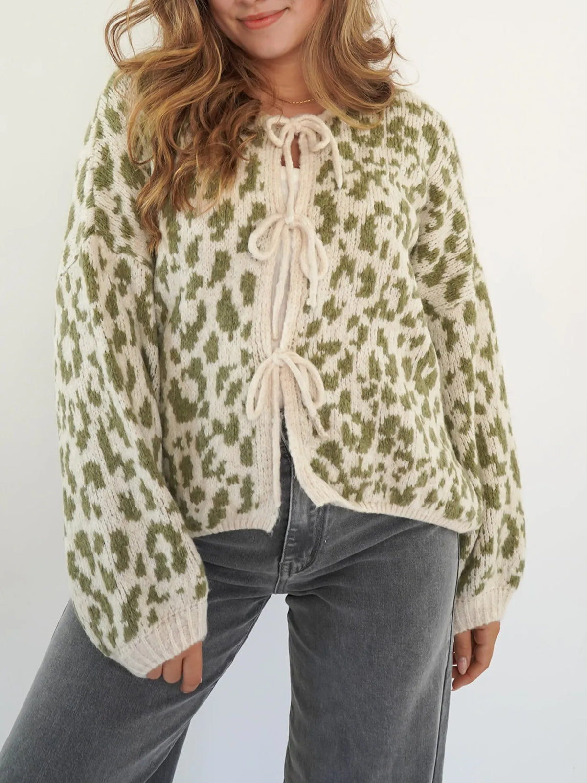 Leopard Tie Front Cardigan