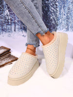 Rhinestone Round Toe Platform Slippers