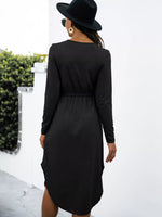 Drawstring Waist Long Sleeve Casual Dress