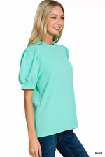 Zenana Raised Rib Puff Sleeve Top