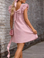 Ruffled Sleeve Square Neck Casual Dress