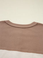 Color Block Waffled Loose Henley Top