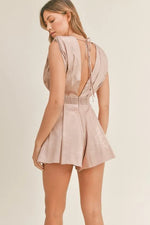 MABLE Draped Romper with Pleated Shoulder Pad Detail