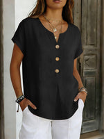 Decor Button Short Sleeve Blouse