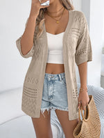 Openwork Open Front Half Sleeve Cardigan