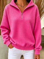 Full Size Waffle Knit Quarter-Zip Sweatshirt Plus Size