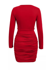 Ruched Cowl Neck Long Sleeve Mini Dress