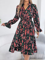 Floral Print Ruffle Hem Flounce Sleeve A-Line Dress