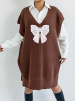 Embroidered Bow V-Neck Sweater Vest