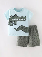 Children's Crocodile Round Neck Tee and Shorts Set