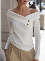Off-Shoulder Button Decor Blouse