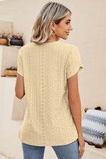 Eyelet Petal Sleeve V-Neck Knit Top