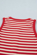 Stripe Buttoned Ribbed Knit Tank Top