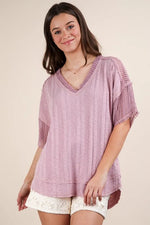 VERY J Oversized Contrast Knit Comfy Casual Top