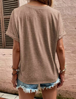 Full Size Notched Short Rolled Sleeve Top Plus Size