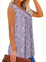 Full Size Floral Print Button Detail Tank Plus Size