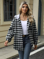 Plaid Button Up Long Sleeve Drawstring Hooded Jacket