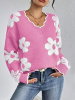 Floral V-Neck Long Sleeve Sweater