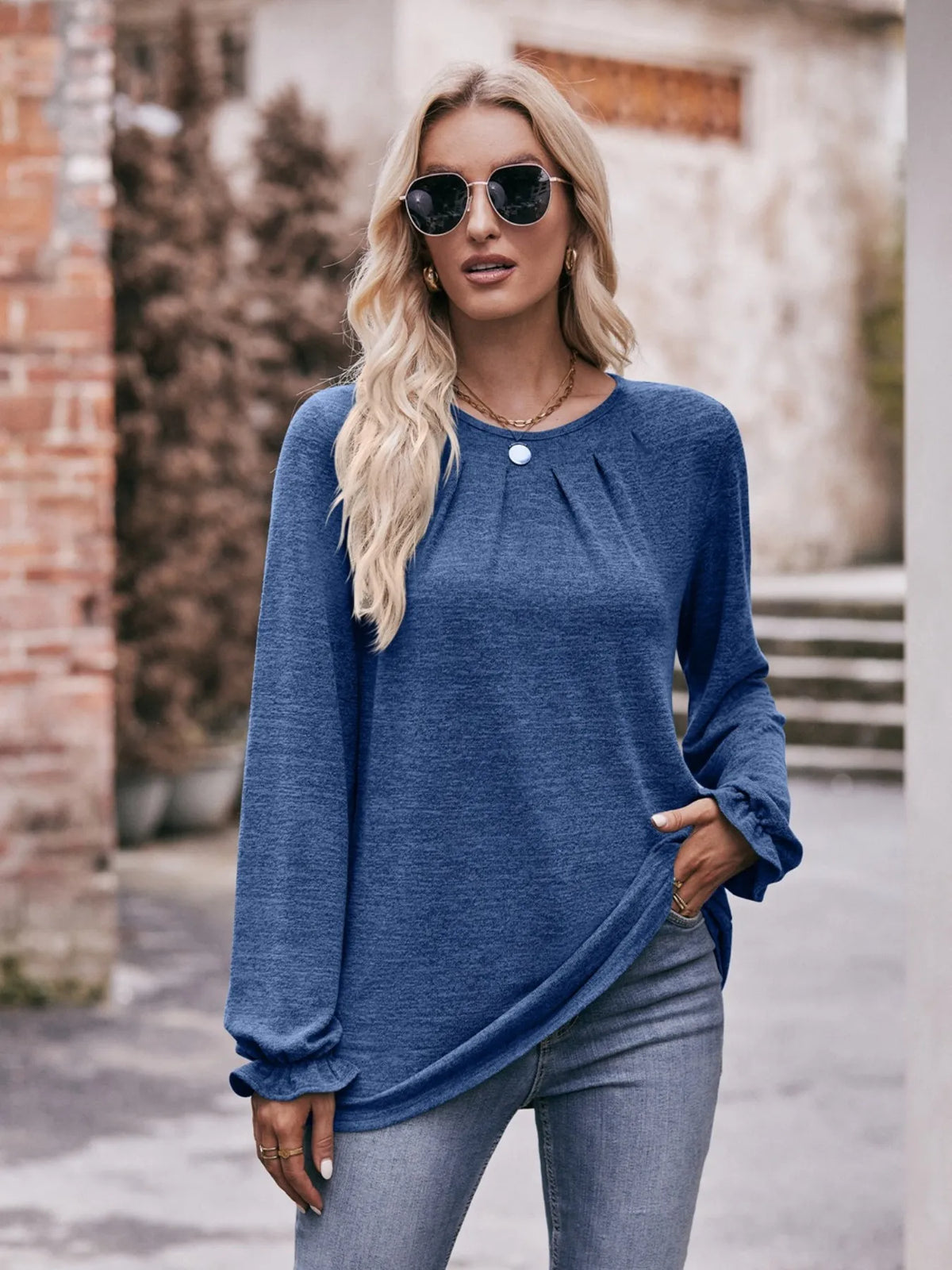Round Neck Long Sleeve Casual T-Shirt
