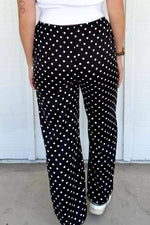 Polka Dot Print Elastic Waist Lace Hem Loose Pants