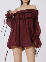 Ruffled Off-Shoulder Flounce Sleeve Blouse
