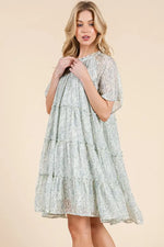 Lime 'N' Chili Ditsy Floral Print Sheer Ruffle Detail Mini Dress