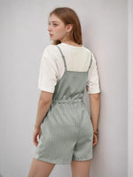 Perfee Drawstring Waist Striped Overalls with Pockets
