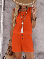 Decor Button Round Neck Tank and Shorts Set