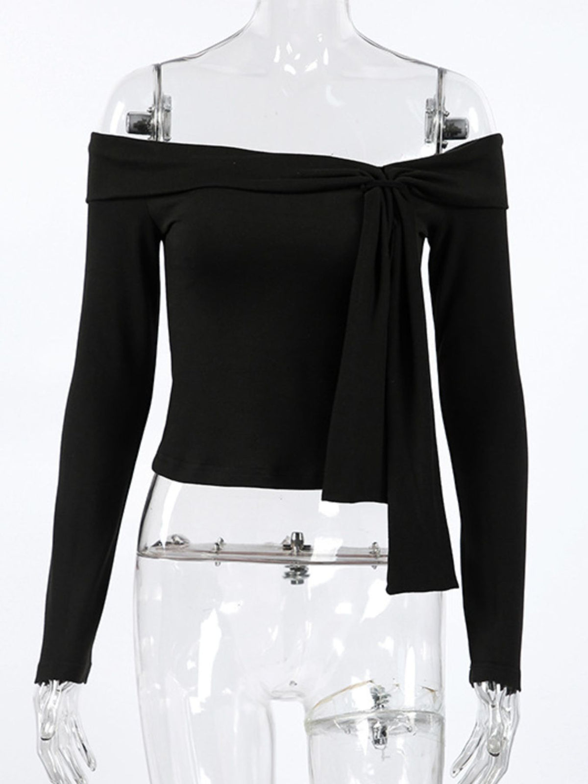 Off-Shoulder Tie-Front Long Sleeve Blouse