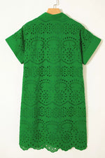 Eyelet Collared Neck Short Sleeve Dress