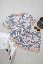 Camouflage Short Sleeve Top and Skirt Set