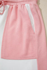 Two-tone Color Block Patchwork Tee Drawstring Loose Pant Set