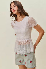 SO ME Rose Embroidery High Rise Scallop Hem Denim Shorts