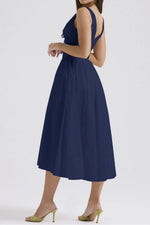 Ruched V-Neck Sleeveless Dress with Pockets