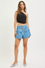 RISEN Elastic Band Slouchy Shorts With Shirred Detail