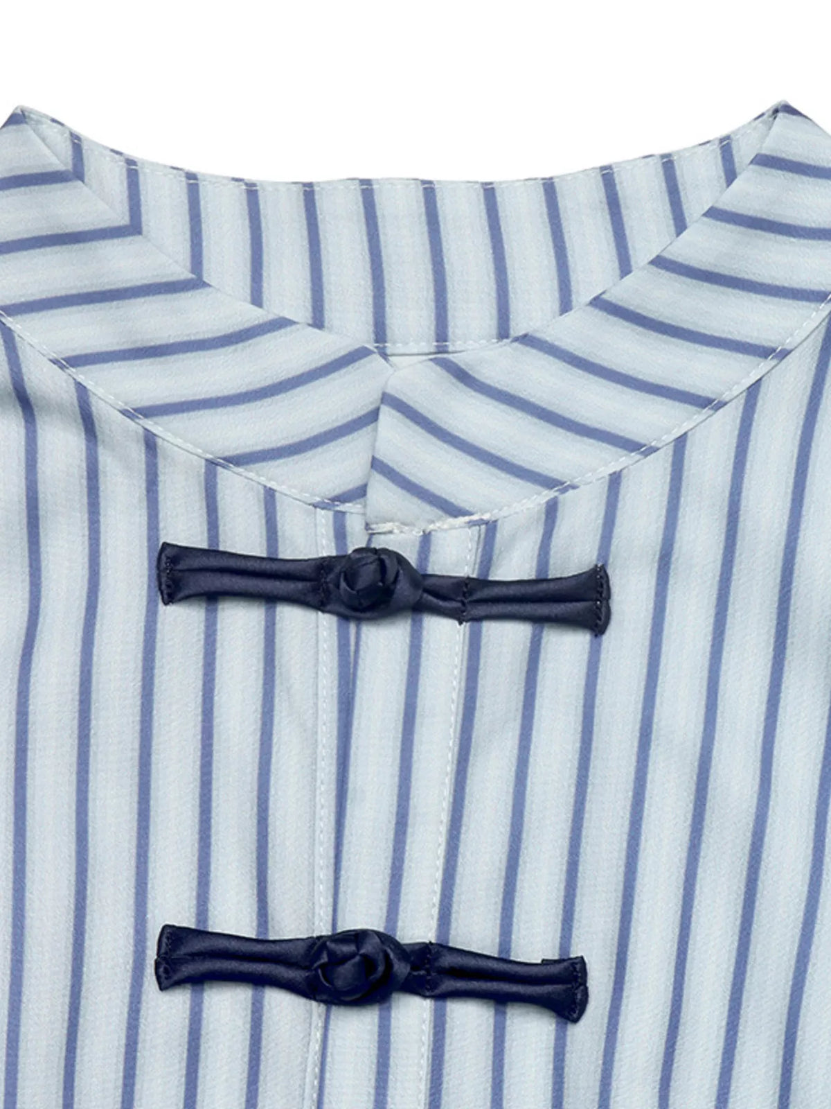 Striped Mandarin Knot Buttons Peplum Hem Shirt
