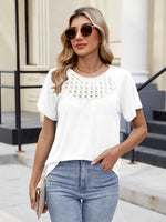 Lace Detail Round Neck Short Sleeve Blouse