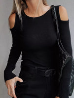 Ribbed Knit Cold Shoulder Sweater