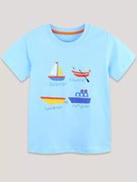 Children's Cartoon Boat Short Sleeve T-Shirt