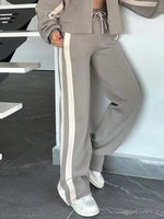 Full Size Contrast Stripe Zip Up Jacket and Pants Set Plus Size