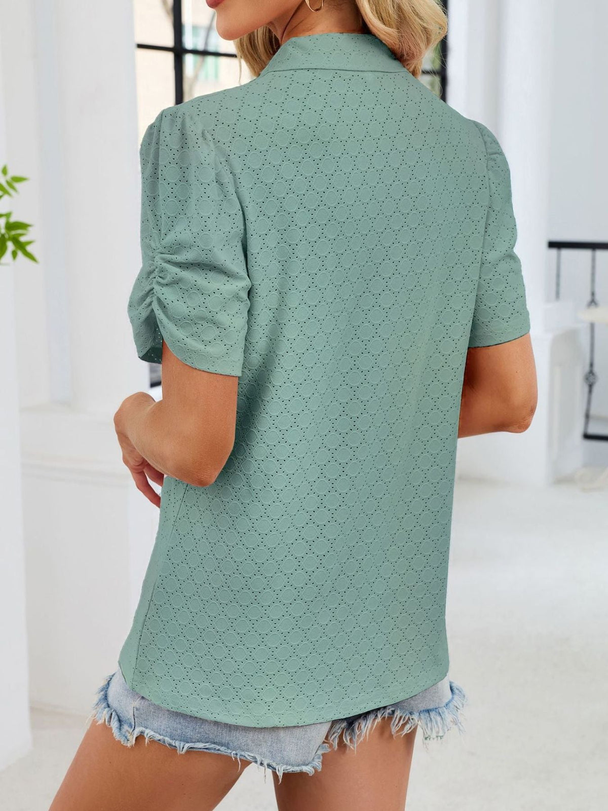 Eyelet Short Sleeve Blouse