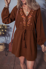 FloralEmbroidered Long Sleeve Mini Dress