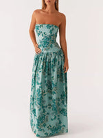 Ruched Printed Tube Maxi Dress