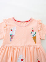 Children's Ice Cream Applique Round Neck Dress