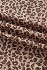 Leopard Print Ribbed Patchwork Half Button Loose Tee Elastic Waist Short 2pcs Set