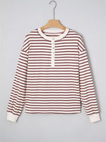 Striped Drop Shoulder Long Sleeve Henley Top