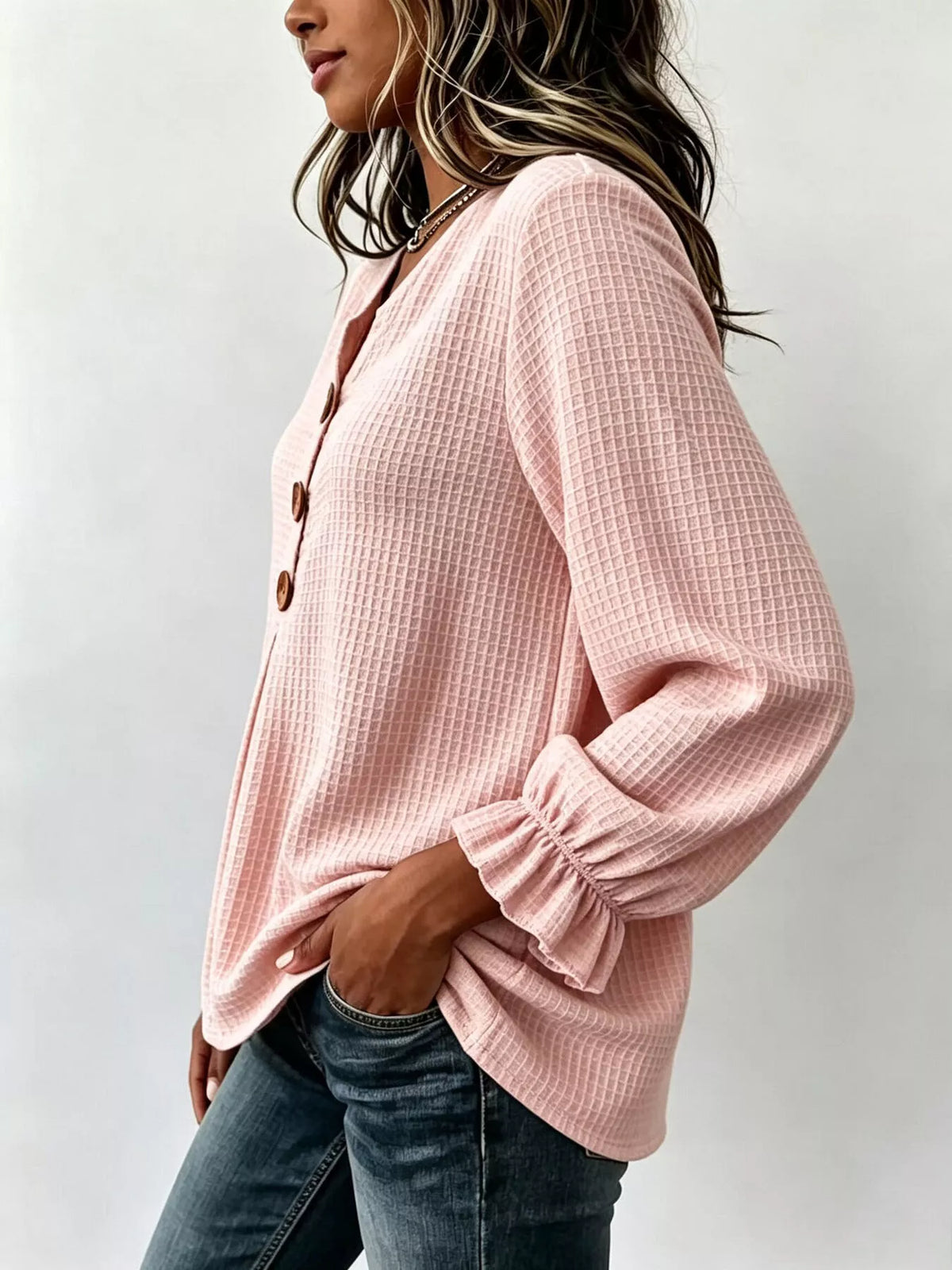 Waffle Knit Long Sleeve Top