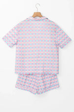 Plaid Collared Neck Short Sleeve Top and Shorts Lounge Set