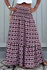 Geometric Print Smocked Waist Maxi Skirt
